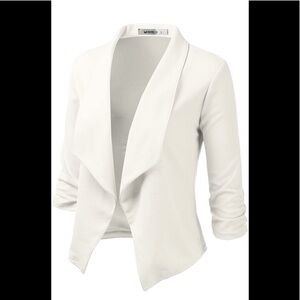 Women's Casual Work Ruched 3/4 Sleeve Open Front Blazer Jacket with Plus Size